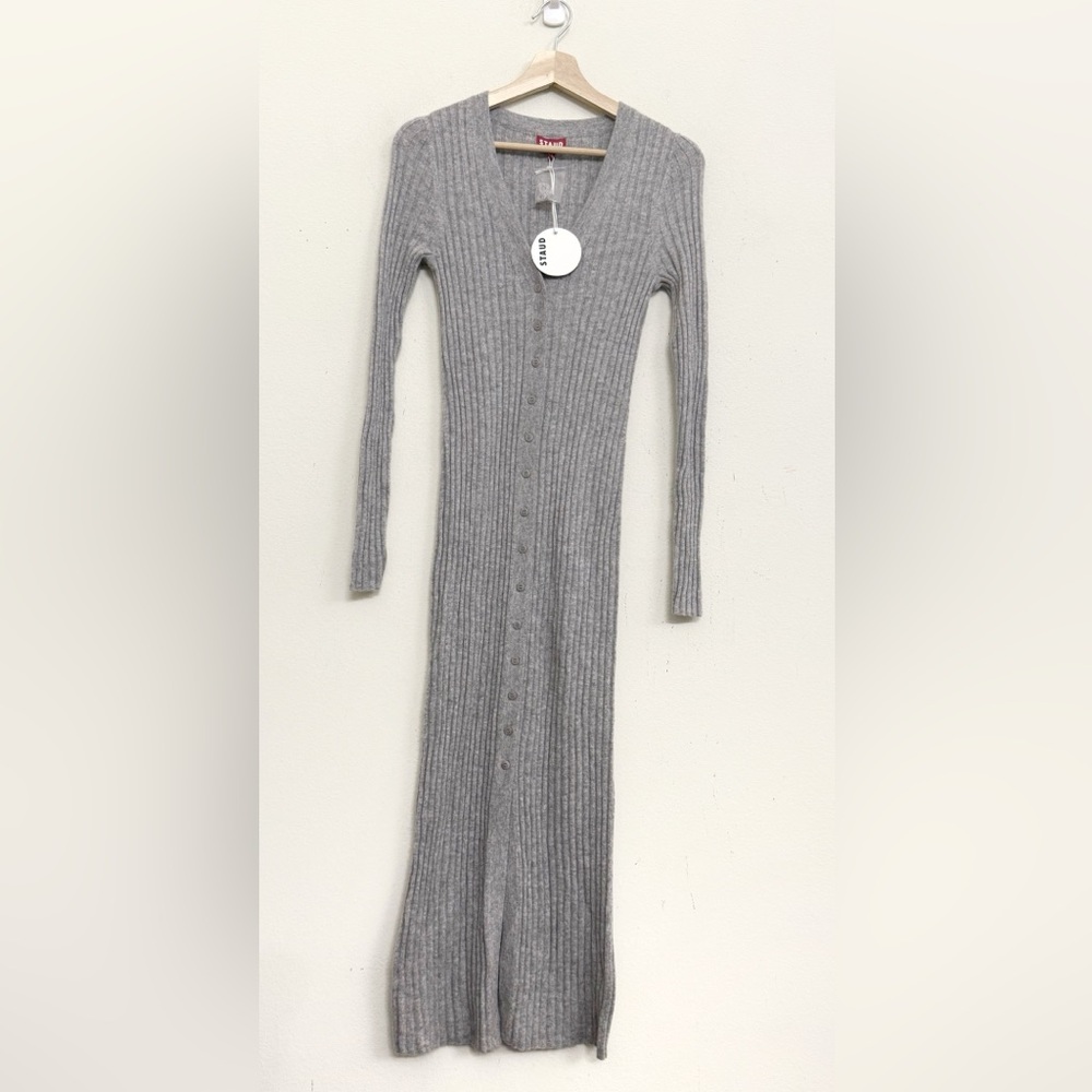 NWT STAUD Shoko Cashmere Rib Knit Sweater Dress in Heather Grey Sz S - Picture 6 of 16